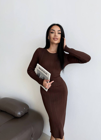 Темно-коричнева кежуал сукня силуетна No Brand однотонна