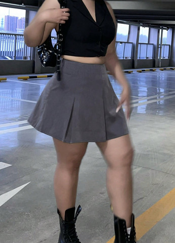 Темно-серая кэжуал однотонная юбка SHEIN а-силуэта (трапеция)