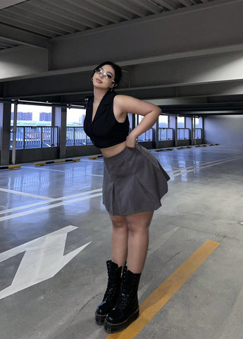 Темно-серая кэжуал однотонная юбка SHEIN а-силуэта (трапеция)