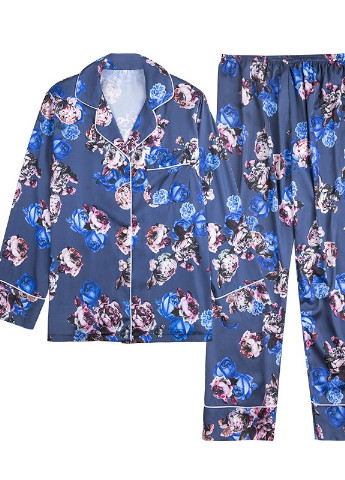 Синяя всесезон пижама женская сапфир рубашка + брюки Berni Fashion 54195