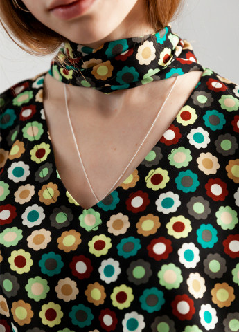 Комбинированное кэжуал платье а-силуэт MaCo exclusive с цветочным принтом