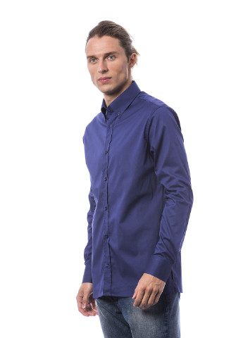 Синяя кэжуал рубашка однотонная Roberto Cavalli