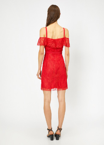 Червона коктейльна сукня футляр, з відкритими плечима KOTON однотонна