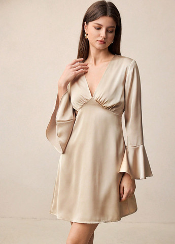 Кремовое коктейльное, деловое, кэжуал платье в стиле ампир SHEIN однотонное