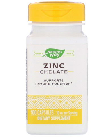 Цинк Хелат, Zinc Chelate,, 30 мг, 100 капсул Nature's Way (228292095)