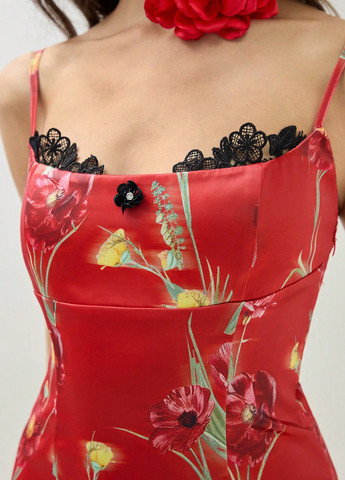 Червона кежуал сукня сукня-комбінація SHEIN з квітковим принтом