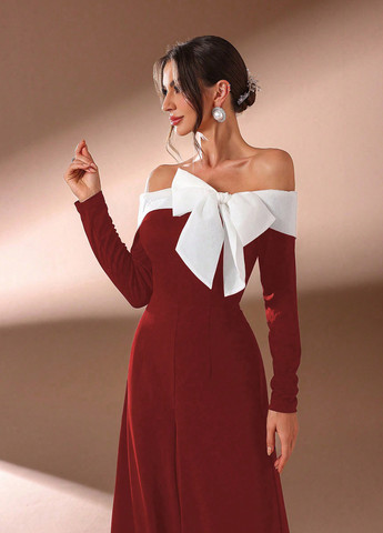 Комбинезон SHEIN комбинезон-брюки колор блок бордовый кэжуал полиэстер