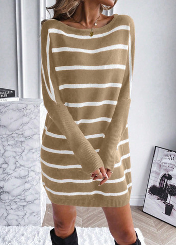 Сіро-бежева кежуал сукня сукня светр SHEIN в смужку