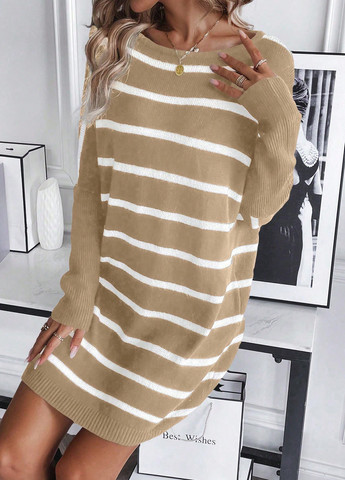 Сіро-бежева кежуал сукня сукня светр SHEIN в смужку