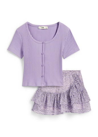 Фиолетовый летний костюм (футболка, юбка) C&A