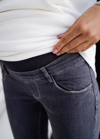 Стильные джинсы для беременных прямые зауженные к низу темно серые To Be - (240628514)
