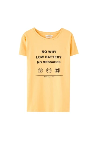 Футболка,блідо-жовтий з принтом, Pull & Bear - (254655802)