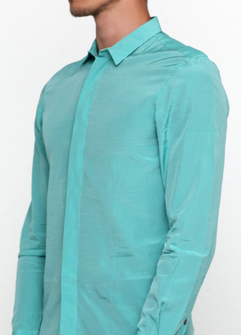 Бирюзовая кэжуал рубашка однотонная Emporio Armani с длинным рукавом