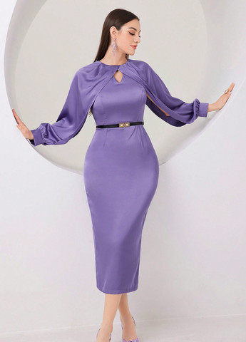 Светло-фиолетовое вечернее, праздничный платье футляр SHEIN однотонное