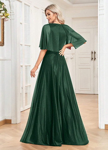 Темно-зеленое вечернее платье на запах, клеш SHEIN однотонное