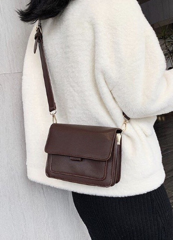Женская классическая сумочка на ремне кросс-боди на три отдела темно коричневая NoName (251204043)