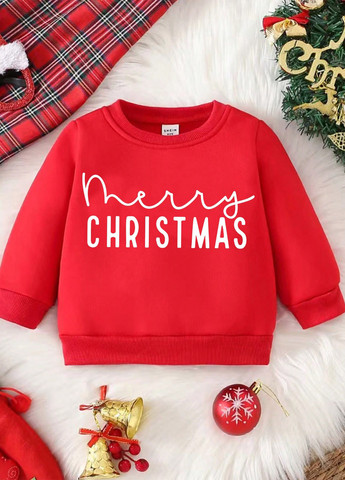 SHEIN світшот новорічний червоний святковий поліестер, двунитка з начосом