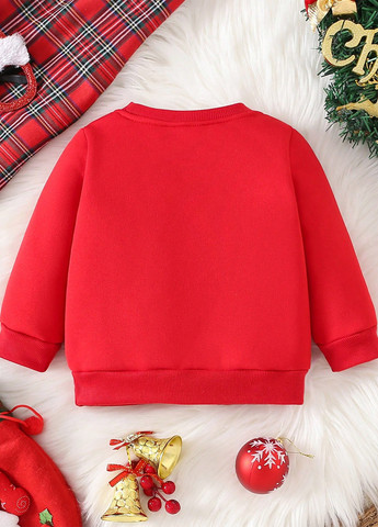 SHEIN світшот новорічний червоний святковий поліестер, двунитка з начосом