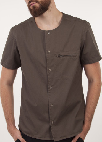 Серо-коричневая кэжуал рубашка однотонная Tim Faden с коротким рукавом
