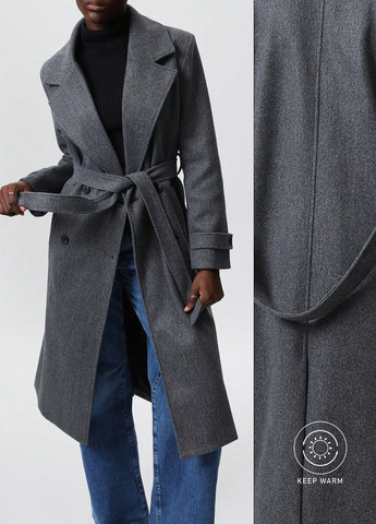 Темно-сіре зимнє Пальто двобортне SHEIN