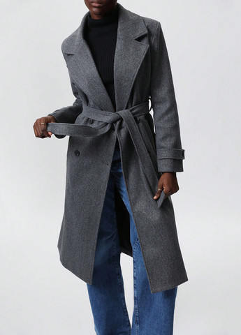 Темно-сіре зимнє Пальто двобортне SHEIN