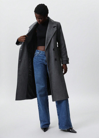 Темно-сіре зимнє Пальто двобортне SHEIN