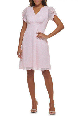 Светло-розовое кэжуал платье клеш Calvin Klein в горошек