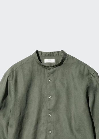 Зеленая кэжуал рубашка однотонная Uniqlo