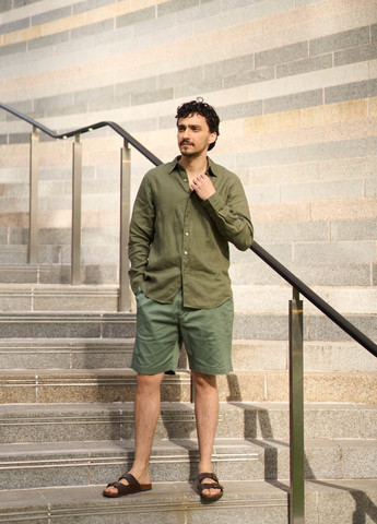 Зеленая кэжуал рубашка однотонная Uniqlo