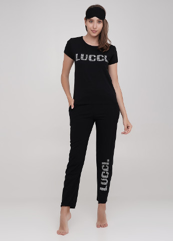 Чорна всесезон піжама (футболка, штани) Lucci