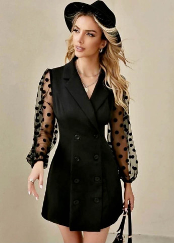 Черное кэжуал платье-пиджак New Imperial в горошек