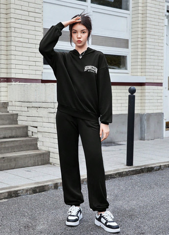 Чорний демісезонний костюм (худі, штани) брючний SHEIN