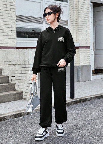 Чорний демісезонний костюм (худі, штани) брючний SHEIN