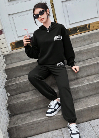 Чорний демісезонний костюм (худі, штани) брючний SHEIN