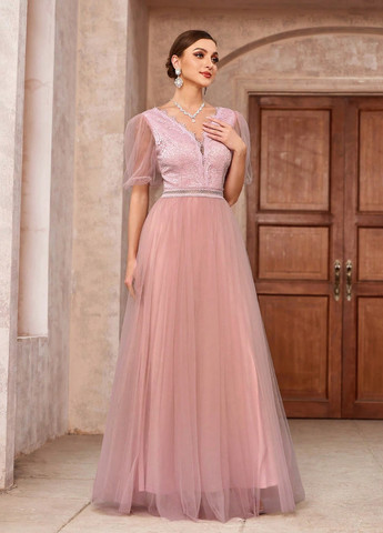 Светло-розовое вечернее платье с пышной юбкой SHEIN однотонное