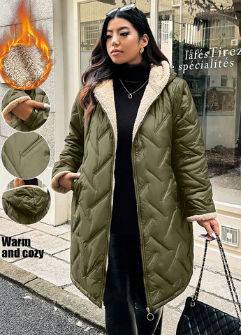 Оливкова (хакі) зимня куртка куртка-пальто SHEIN