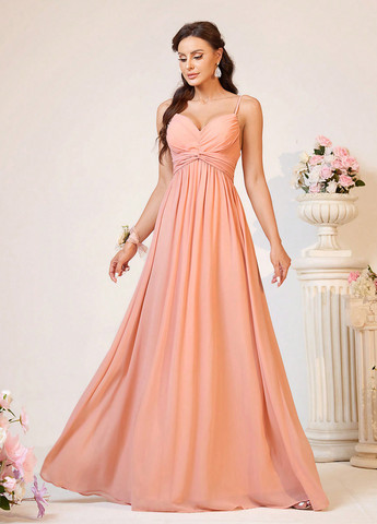 Персиковое вечернее, праздничный платье в греческом стиле, с открытой спиной, с открытыми плечами SHEIN однотонное