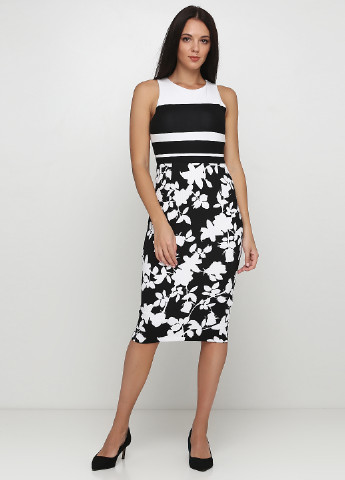 Черно-белое кэжуал платье а-силуэт H&M с цветочным принтом