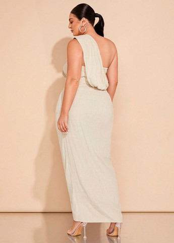 Кремовое вечернее платье в греческом стиле, на одно плечо SHEIN однотонное