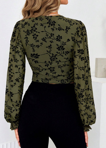 Хакі блузка SHEIN