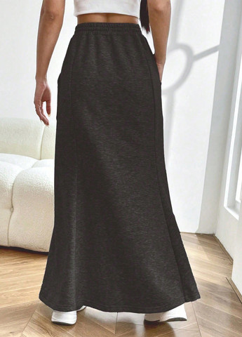 Черная кэжуал меланж юбка SHEIN а-силуэта (трапеция)