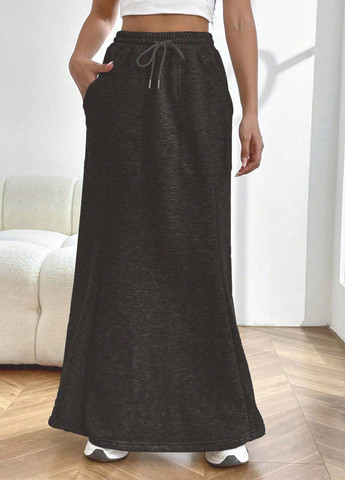 Черная кэжуал меланж юбка SHEIN а-силуэта (трапеция)