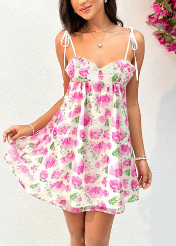 Комбінована кежуал, коктейльна сукня з відкритою спиною, бебі долл SHEIN з квітковим принтом