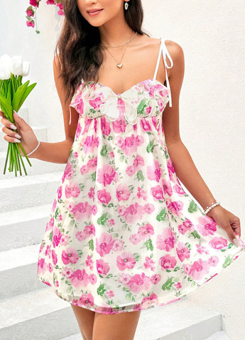 Комбінована кежуал, коктейльна сукня з відкритою спиною, бебі долл SHEIN з квітковим принтом