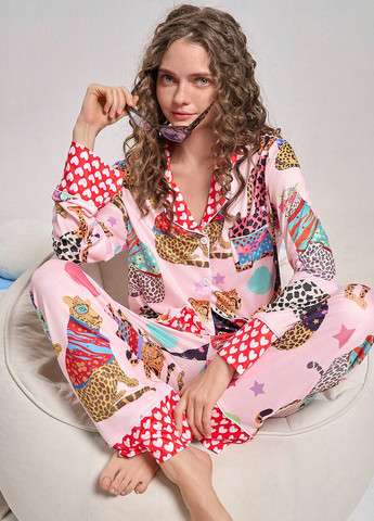 Рожева всесезон піжама (сорочка, штани) сорочка + брюки SHEIN