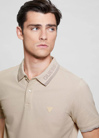 Бежевая футболка-поло для мужчин Guess с логотипом