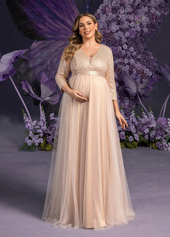 Бежева святковий сукня для вагітних з пишною спідницею SHEIN однотонна