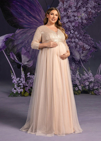 Бежева святковий сукня для вагітних з пишною спідницею SHEIN однотонна