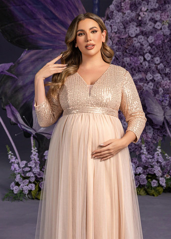 Бежева святковий сукня для вагітних з пишною спідницею SHEIN однотонна