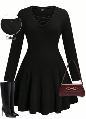 Черное кэжуал платье с юбкой-солнце, футляр SHEIN однотонное